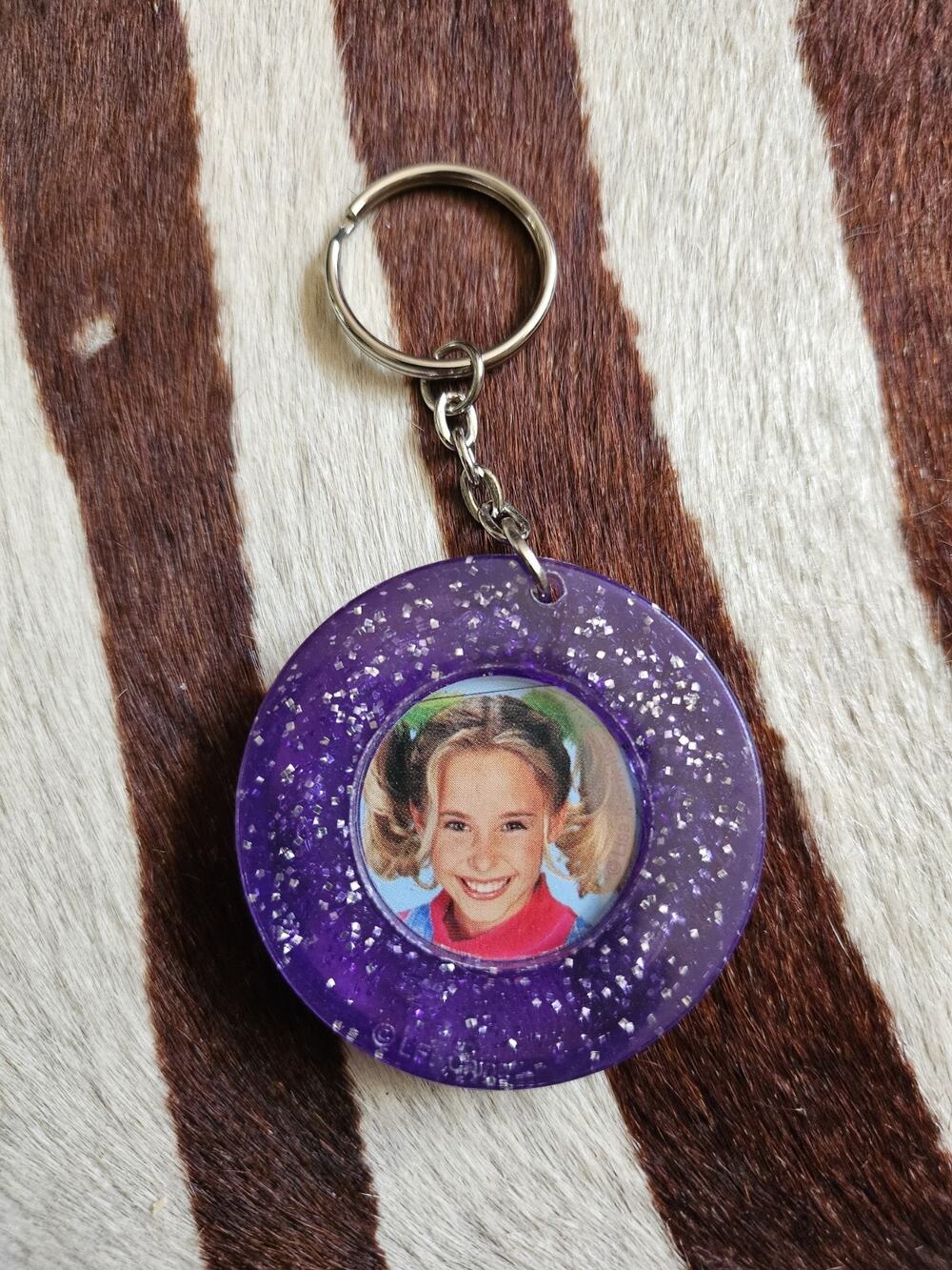 Vintage Lisa Frank Picture Frame/Mirror Keychain Glitter Purple